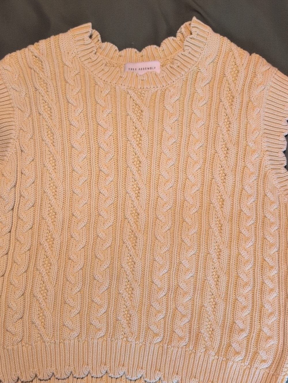 Cable Knit Crewneck Sweater in Pale Yellow by Vince